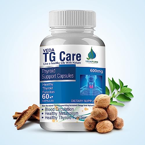 VEDAPURE TG Care | Thyroid Support Supplement |Hormonal Balance | Thyroid Balance | Weight Managemenchnaar, Cumin, White Pepper, Dalchini - 60 Capsule