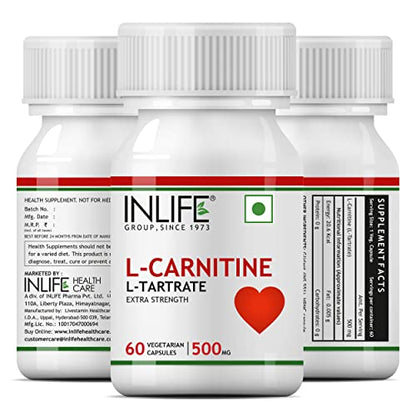 INLIFE L-Carnitine L-Tartarate Supplement 1000 mg - 60 Vegetarian Capsules (Pack of 2, 120)