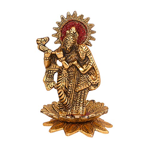 Collectible India Metal Radha Krishna Figurine, 5.5 x 3.5 x 3.5 inches, Golden