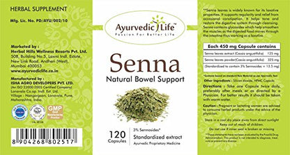 Ayurvedic Life Senna Capsules 450mg Capsules, Natural, 120 count