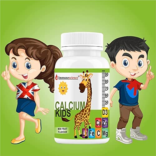 Immunescience Calcium For Kids With Vitamin D3 (Vit d), Magnesium, Zinc, Vitamin C, L lysine Multivi Teeth, Immunity, Growth & Development- 90 Tablets