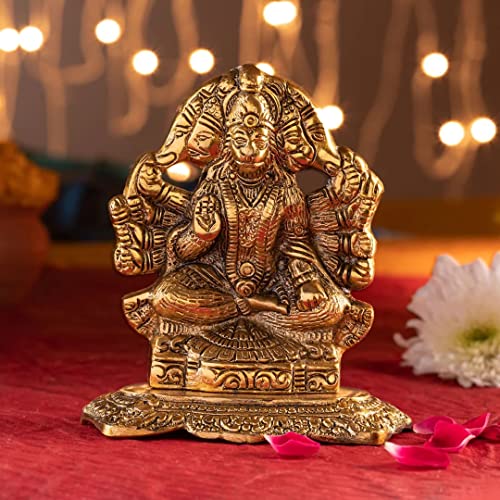 Servdharm Panchmukhi Hanuman Murti | Statue for Home Decor, Gifting, Protection from Evil Eye, 14.7 cms( Gold)