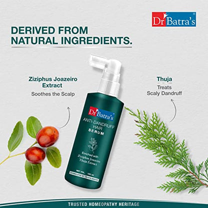 Dr Batra's Anti-Dandruff Hair Serum Enriched with Natural Extract & Thuja for Dandruff Free & Healthf serum, Paraben, SLES, and Sulphate free (125 ml)