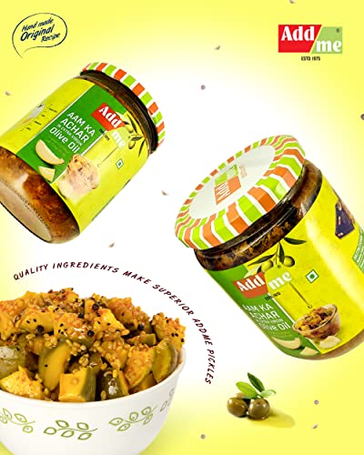 Add me Mango Pickle Aam Ka Achar in Extra Virgin Olive Oil 500 gm Pickles Glass Pack