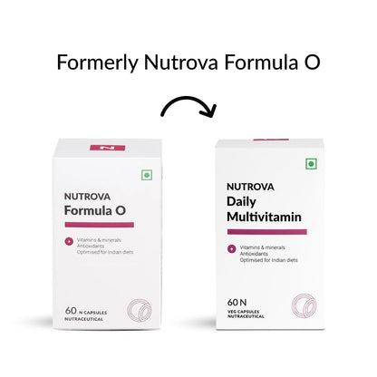 NUTROVA Daily Multivitamin Supplement Optimised for Non-Vegan Indian Diets for Men & Women (60 capsu, Zinc Citrate, Vitamin D3, Vitamin B3 & Vitamin A