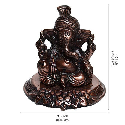 eCraftIndia Pagdi Lord Ganesha on Flower Metal Figurine (10 cm x 9 cm x 9 cm, Brown)