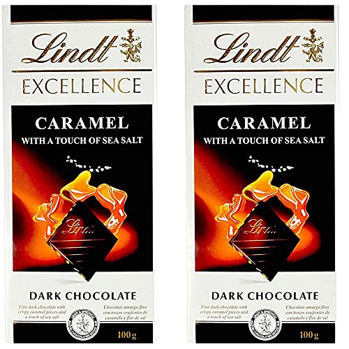 Lindt Excellence Caramel & Sea Salt Touch Chocolate Bar 100 Grams (Pack of 2)