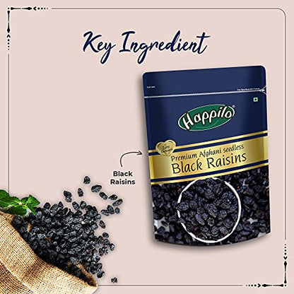 Happilo Premium Afghani fresh Seedless Black Raisins, 250gm (Pack of 2)
