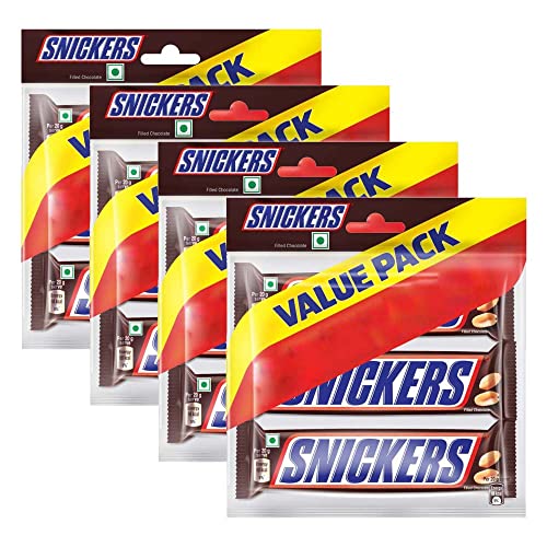 Snickers Peanut Filled Chocolate Value Pack | 3 Peanut Chocolate Bars | Loaded with Roasted Peanuts,l Delight | Imported Chocolate | 135 g | Pack of 4