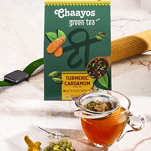 Chaayos Turmeric Cardamom Green Tea | Whole Leaf Loose Tea - 100g [50 Cups]