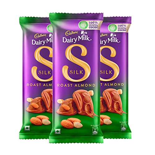 Cadbury Dairy Milk Silk Roasted Almonds Chocolate Bar, Pack of 3 x 143g