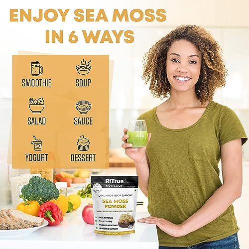 RiTrue Nutrition SEA MOSS Powder - 60 Gm - Irish Sourced - Seamoss Extract Dietary Supplement For Eating (Raw Honduran Gel)