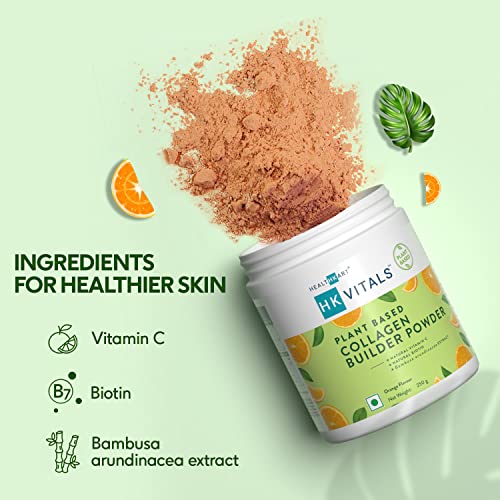 HealthKart HK Vitals Plant Based Collagen Builder, Orange, 250 g | Collagen Supplements with Vit C & Biotin for Healthy Hair, Skin, Nails