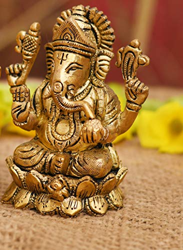 Collectible India Brass Lord Ganesh Idol, 4 x 2.5 x 2 Inches, Golden (Model Number: GBS215)