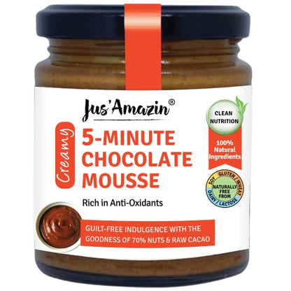 Jus' Amazin 5-Minute Chocolate Mousse (200g) | Only 5 Ingredients, 100% Natural | Zero Additives | Vegan & Dairy Free