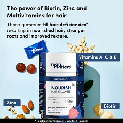 Man Matters Biotin Hair Gummy for Healthy Hair | Biotin Gummies with Hair Vitamins A, C, E & Zinc - 60 Gummies