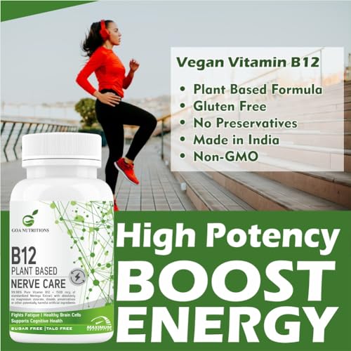 GOA NUTRITIONS Vitamin B12 Supplements For Men And Women, Methylcobalamin (Vit B 12), B1, B3, B5, B6pplement 1500mcg-60 Tablets (Plant Based Vitamins)