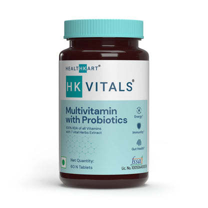 HealthKart HK Vitals Multivitamin with Probiotics, Vitamin C, Vitamin B, Vitamin D, & Zinc, SupportsHealth, For Men and Women, 60 Multivitamin Tablets