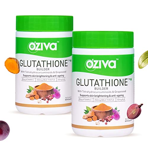 OZiva Plant Based Glutathione Builder, 120 capsules | Glutathione Builder for Hydration, Skin Brightuilder with Skin Vitamins Grapeseed & Milk Thistle