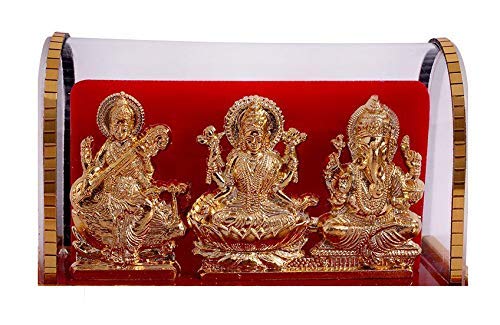 INTERNATIONAL GIFT® Gold Lord Ganesh & Maa Lakshmi & Sarswati Acrylic Idol/Hindu God Ganpathi & Goddess