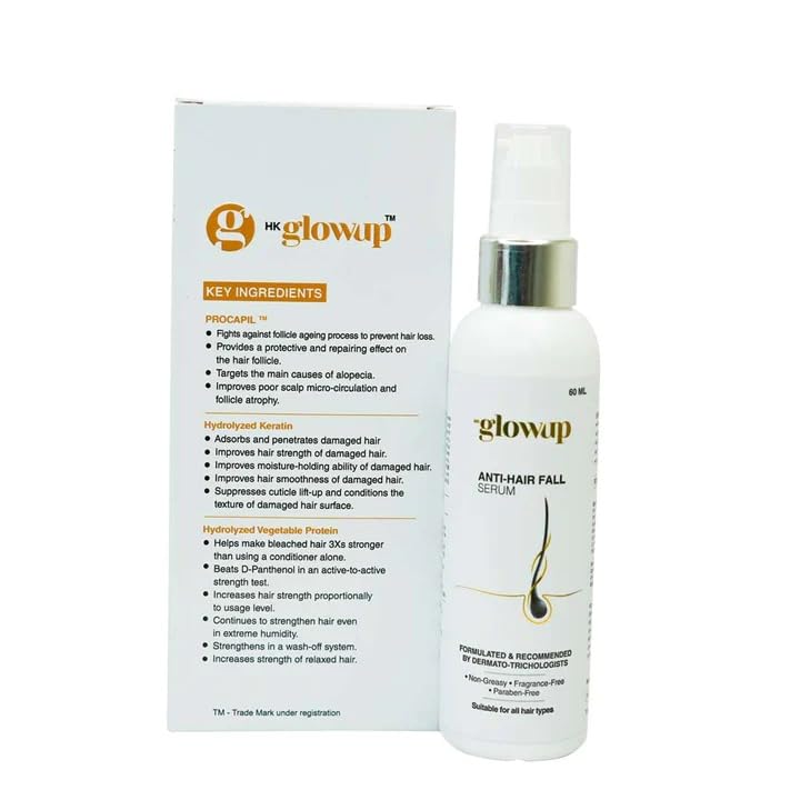 HK Glowup Anti-Hair Fall Serum Providing with 5x Hair Fall Control | Hair Growth, Protection Silky &ive Hairs - Paraben Free, For Women & Men ( 60ML )