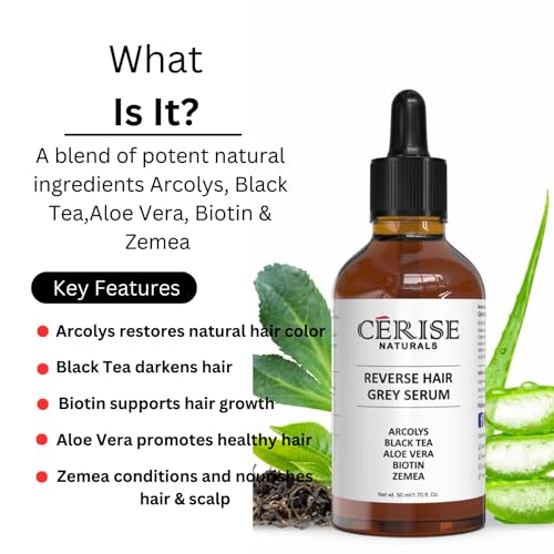 Cerise Naturals Anti-Grey Hair Serum With Arcolys, Black Tea, Zemea, Biotin, Aloe Vera, All Hair Types, Toxin Free-50 Ml