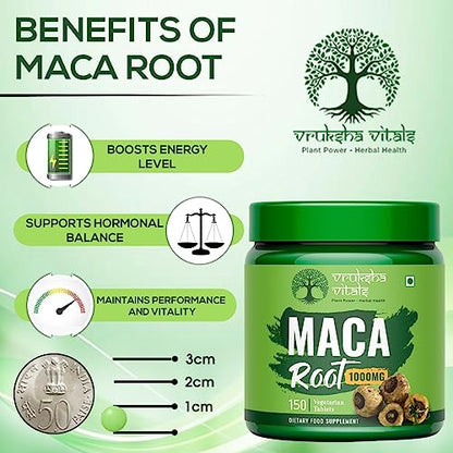 Vruksha Vitals Maca Root Extract 1000 mg per Tablet - 150 Tablets/Capsules Supplement