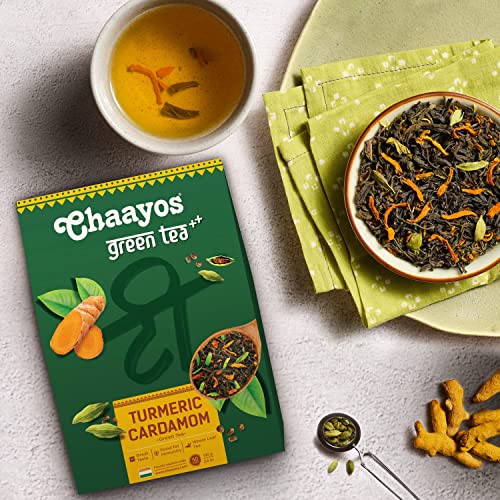 Chaayos Turmeric Cardamom Green Tea | Whole Leaf Loose Tea - 100g [50 Cups]