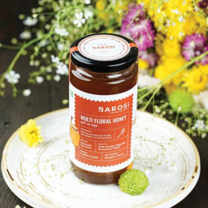 Barosi Multi Floral Honey, NMR Tested, Pure and Raw Immunity Booster, Natural Forest Source, Sustainable Glass Packaging