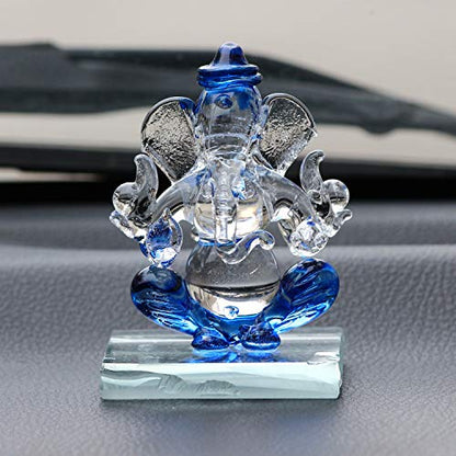 eCraftIndia Blue and Transparent Double Sided Crystal Car Ganesha Showpiece