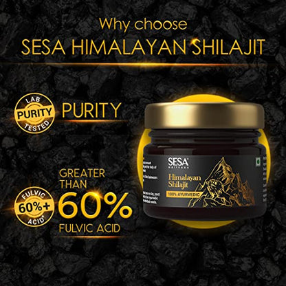 sesa Himalayan Shilajit Resin 20G -100% Ayurvedic Helps Boost Strength, Endurance & Immunity - 60%+ Fulvic Acid |Contains Lab Certificate,Pack of 1