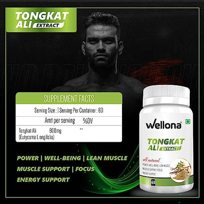 Wellona Tongkat Ali Longjack Root Extract Herbal Supplement | Enhanced Vitality, Performance, Stamina and Stress tolerance 60 Capsules