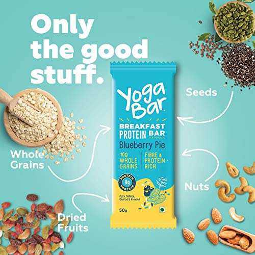 Yogabar Breakfast Protein Variety (Almond Coconut, Apricot & Fig, Blueberry, Apple Cinnamon Bars - 300gm, 6 x 50 g