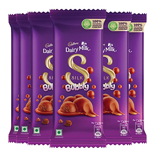 Cadbury Dairy Milk Silk Bubbly Chocolate Bar, 50g- Pack of 6
