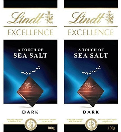 Lindt Excellence Sea Salt Touch Chocolate, 100g (Pack of 2) Free Silver Plated Coin