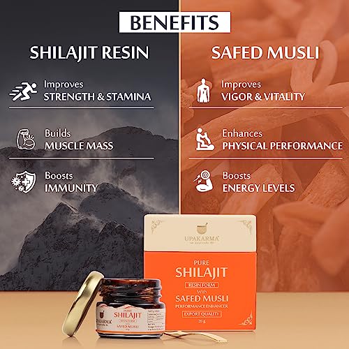 UPAKARMA Ayurveda 100% Ayurvedic, Original & Pure Shilajit/Shilajeet Resin Form with Safed Musli - 20g