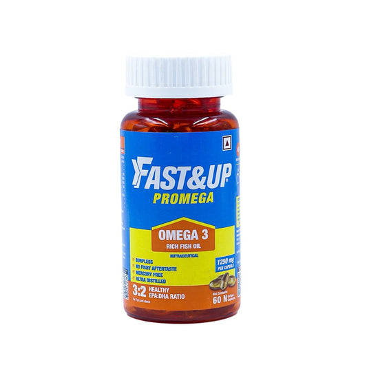 Fast&Up Promega with Double Strength 1250 mg Omega-3 Rich Fish Oil (60 Capsules) | High 375 mg EPA &Brain Health | No Fishy Aftertaste, Smell or Burps