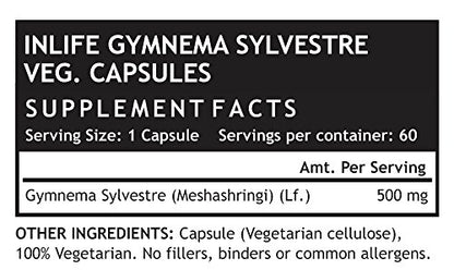 INLIFE Gymnema Sylvestre Supplement 500 mg - 60 Vegetarian Capsules