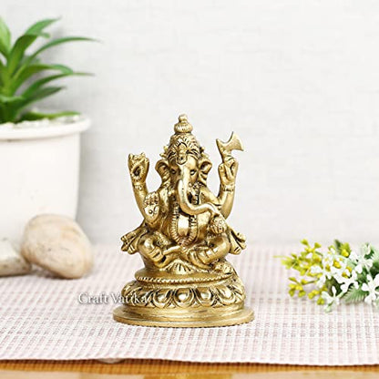 Collectible India Brass Lord Ganesh Idol, 4'' X 2.4'' X 2.2'', Golden (Model Number: GBS189)