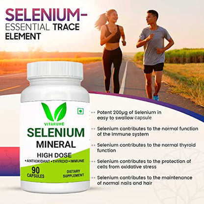 Vitaruhe Selenium High Strength | 90 Capsules | Contributes to Normal Thyroid Function, Immune Function, Hair, Skin & Nails | Essential Trace Mineral