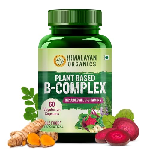 Himalayan Organics Plant Based Vitamin B Complex with 100% RDA B1, B2, B3, B5, B6, B9 & B12 | Hair Growth, Boost Energy And Immunity (60 Capsules)