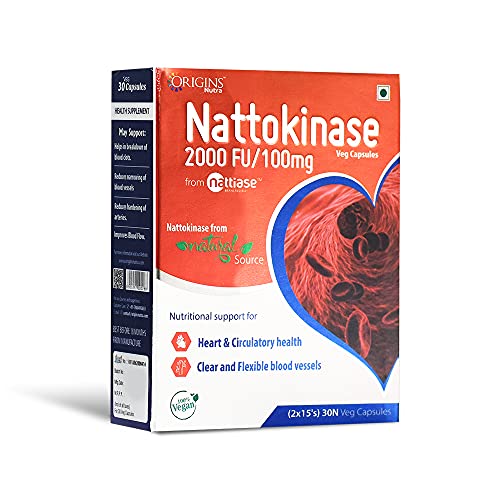 Origins Nutra Nattokinase | Promote Heart Health, Natural Blood Thinner, Control High Blood Pressurease |GMP Certified | For Men & Women | 28 Capsules