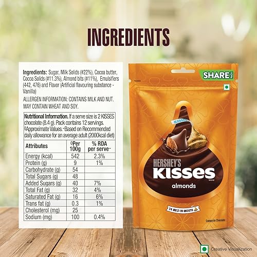 Hershey's KISSES Almonds | Melt-in-mouth Chocolates | Individually wrapped 100.8g