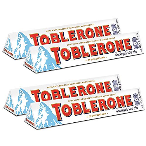 Toblerone of Switzerland White Chocolate with Honey and Almond Nougat - 4 Pack, 4 X 100 g