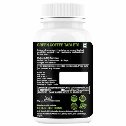 GOA NUTRITIONS Green Coffee Beans For weight loss, And Excess Fat Burn Fast Absorption -60 Tablets (Pack 1)