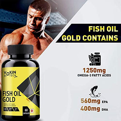 Vokin Biotech Omega 3 Fish Oil (550mg EPA and 350mg DHA), 60 Softgel Capsules