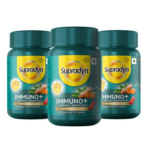 Supradyn Immuno +, Multivitamin, Natural immunity booster with Vit C, Vit D, Zinc blend of Tulsi, Turmeric, Shatavari, Ashoka (Pack Of 3)