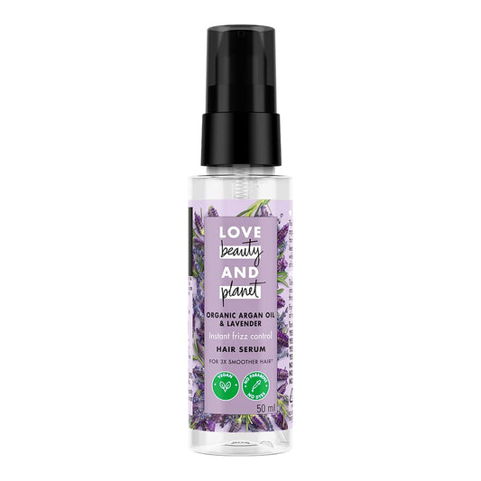 Love Beauty & Planet Argan Oil & Lavender Hair Serum for smoother frizz-free hair, | Paraben Free, 50ml