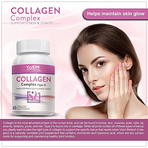 Vokin Biotech Collagen Complex Formulas Type 2 (For Skin & Joint Support) 60 Tablets With Exclusive  Flavor Effervescent Water Soluble 20 Tablets Free