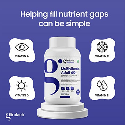 GLIMLACH Multivitamins For 60+ Age, 50 Multivitamin Tablets, with Zinc, Vitamin C, Vitamin D3, Multinseng Extract, Enhances Energy, Stamina & Immunity